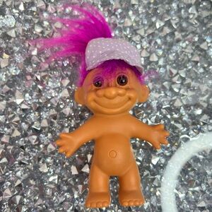 Russ Troll Doll with Bright Pink Hair and Lavender Polka-Dot Cap